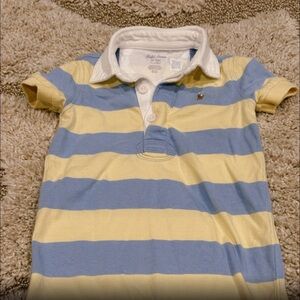 Ralph Lauren Kids Polo Shirt - Light Blue and Pale Yellow Stripes